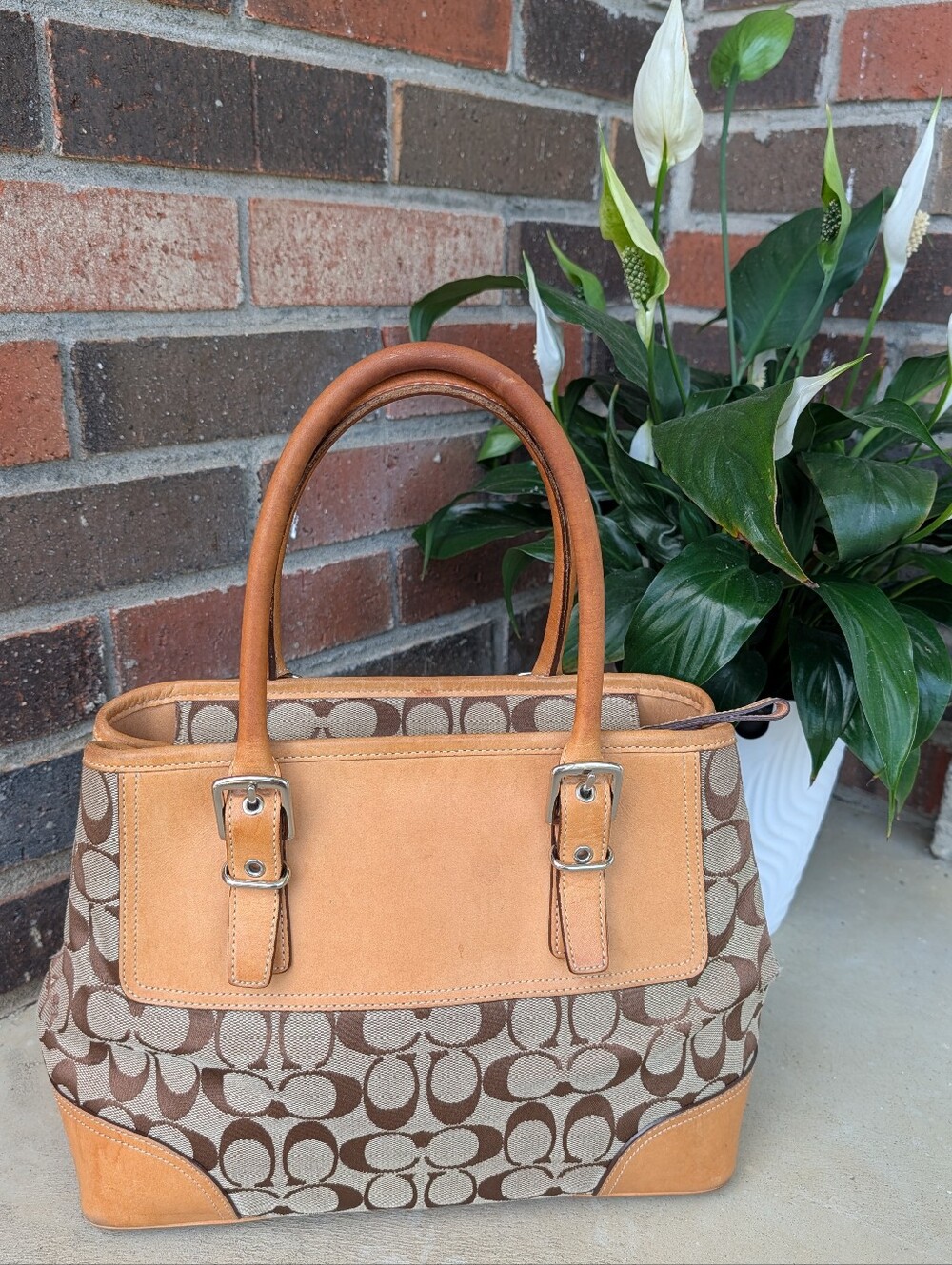 🤎 Vintage Y2K Coach Hampton #6366 Signature Monogram Canvas Tote Crossbody Bag